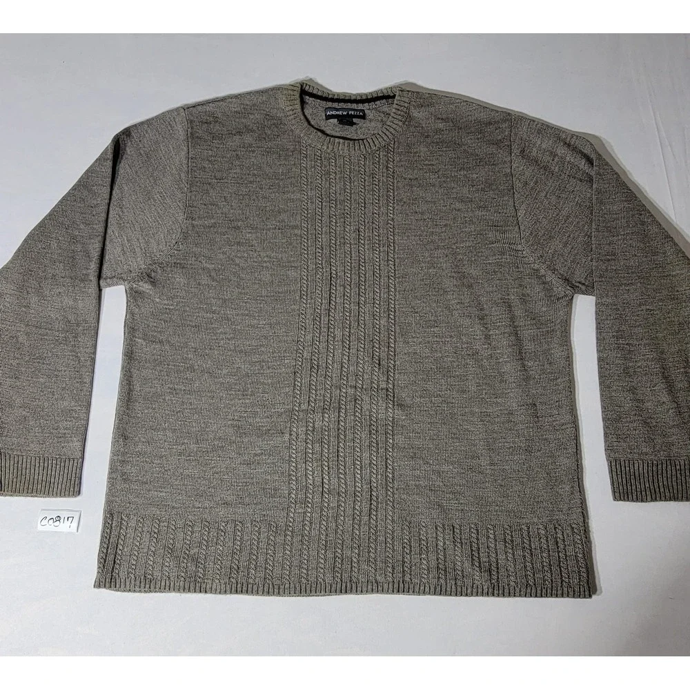 Andrew Fezza Mens XXL‎ Crewneck Sweater Heathered Tan Cable Knit Acrylic